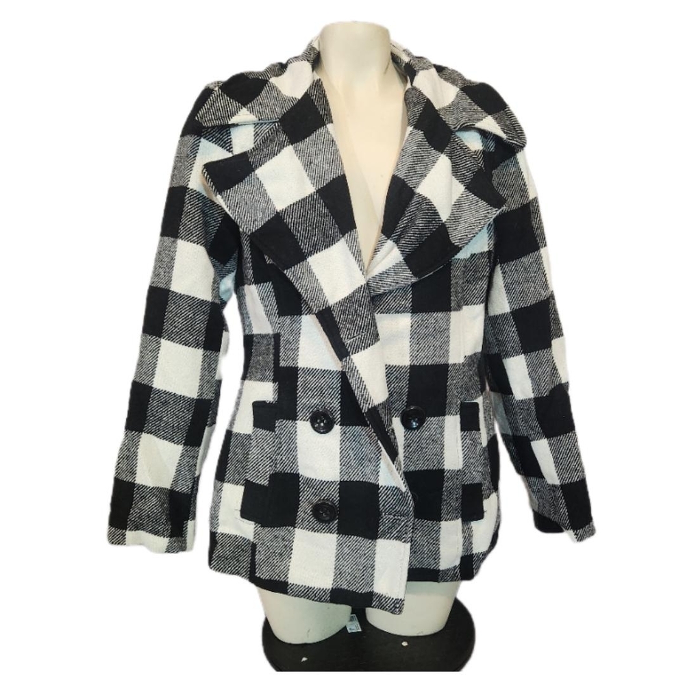 Rampage‎ Checkered Black and White Peacoat